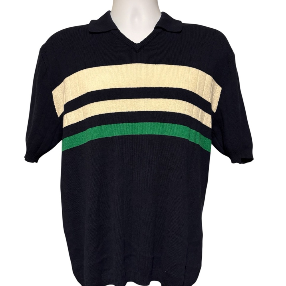 Polo By Ralph Lauren V Neck Collared Short Sleeve Sweater Made in Hong Kong L